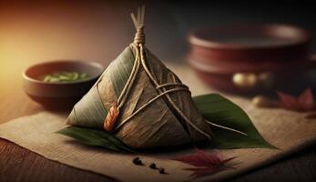 zongzi ris klimp för kinesisk traditionell drake båt festival Duanwu festival. ai genererad. foto