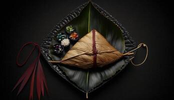 zongzi ris klimp för kinesisk traditionell drake båt festival Duanwu festival. ai genererad. foto