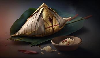 zongzi ris klimp för kinesisk traditionell drake båt festival Duanwu festival. ai genererad. foto