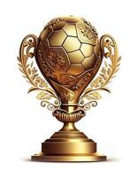 guld fotboll trofén på vit bakgrund, skapas med generativ ai foto