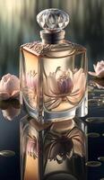 parfym flaska med växter och blommor. ai genererad foto