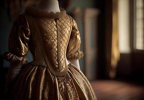 19:e århundrade kvinnor klänning på en mannekäng i de rum. ai genererad foto