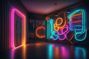 realistisk neon ljus bakgrund. generativ ai foto