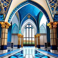 inuti de blå vägg moské ai genererad illustration foto