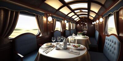 de lyxig dining i de tåg med ai genererad. foto