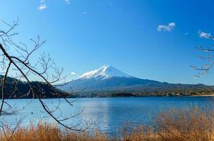 landskap av fuji berg på sjö Kawaguchiko foto