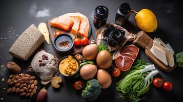 friska äter mat låg kolhydrat keto ketogen diet måltid planen protein fett, generativ ai foto