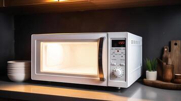 modern mikrovågsugn ugn i kök, generativ ai foto