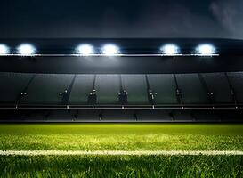 fotboll fotboll stadion med spotlights Foto ai genererad