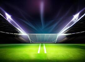 fotboll fotboll stadion med spotlights Foto ai genererad