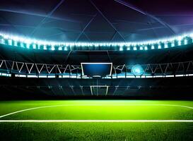 fotboll fotboll stadion med spotlights Foto ai genererad