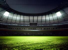 fotboll fotboll stadion med spotlights Foto ai genererad