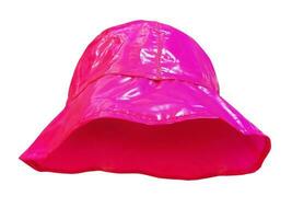 ljus rosa plast hink hatt isolerat på vit foto