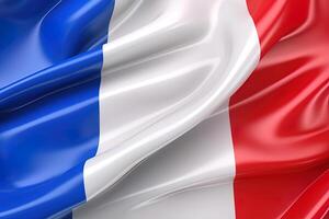 blå, vit och röd bakgrund, vinka de nationell flagga av Frankrike, vinkade en i hög grad detaljerad närbild. ai genererad foto