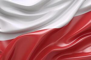 vit och röd bakgrund, vinka de nationell flagga av Polen, vinkade en i hög grad detaljerad närbild. ai genererad foto