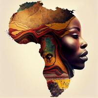 afrika, ett etnisk mörkhyad kvinna i de bakgrund av fastland afrika. generativ ai foto