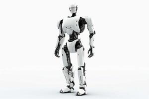 robot man i full storlek. vit bakgrund. generativ ai foto