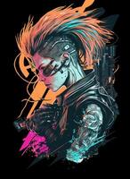 cyberpunk t skjorta design. illustration av en färgad tekniskt fel. ai genererad foto