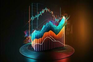 handel företag Diagram på mörk färgrik neon bakgrund. ai foto