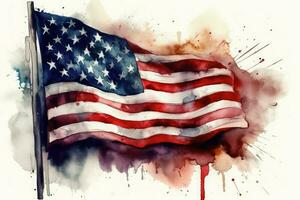 Amerika flagga vattenfärg . ai genererad foto