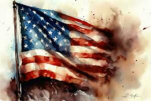 Amerika flagga vattenfärg . ai genererad foto