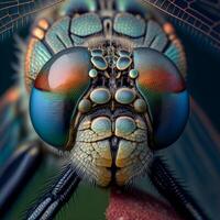 närbild makro fotografi av drake flyga hus flyga flugor insekter ai generativ foto