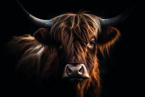 porträtt av skott högland ko. ai genererad foto