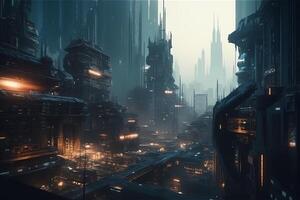 cyberpunk stad med Plats Lägg till karaktär 3d framställa. ai genererad foto