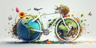 värld cykel dag på vit bakgrund, eco vänlig cykel begrepp. generativ ai foto