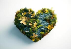 hjärta form tillverkad av träd, jord dag. generativ ai foto