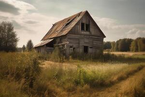 gammal ladugård i de landsbygden. ai genererad foto