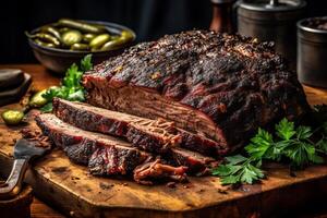 texas stil utegrill kött maträtt. ai genererad foto