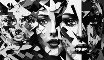 en collage av ansikten skildrar de kämpar av psykologi, depression och påfrestning. generativ ai foto