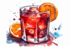 vattenfärg negroni cocktail. ai genererad foto