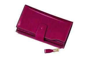 kvinnors läder plånbok isolerat - magenta rosa stängd stor handväska på vit bakgrund foto