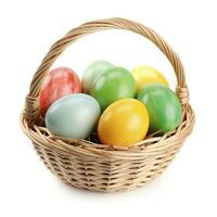 färgrik påsk ägg i korg isolerat på vit bakgrund, generera ai foto