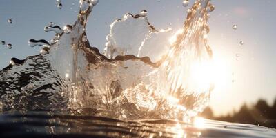 vatten stänk med Sol lysande ai genererad foto