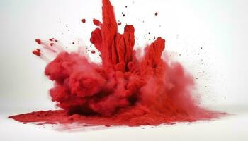 ljus röd holi måla Färg pulver festival explosion isolerat vit bakgrund. industriell skriva ut begrepp bakgrund, generera ai foto