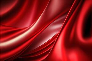 röd silke satin ridå, tyg vågor och veck. ljus lyxig bakgrund. generativ ai illustration. foto