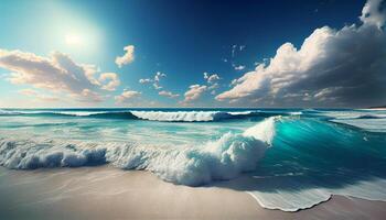 skön panorama- hav scape med surfa vågor skön hav ai generativ bild foto