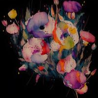 bukett av blommor, blomma bakgrund, abstrakt blommig bakgrund, botanisk vattenfärg illustration, generativ ai foto