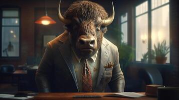 buffel bär kostym, digital konst illustration, generativ ai foto