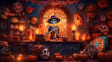 dag av de död, dia de los muertos. illustration ai generativ foto