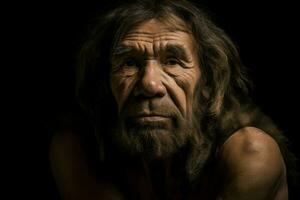 neanderthal förhistorisk man. generera ai foto