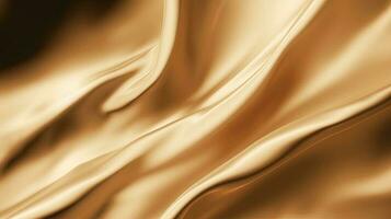 guld satin tyg textur bakgrund. närbild av krusigt gyllene silke tyg. 3d framställa illustration foto