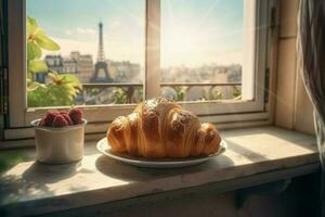 paris franska croissant. generera ai foto