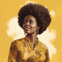 en porträtt av en ung svart kvinnor ai genererad foto