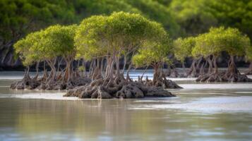 översvämmad mangrove träd generativ ai foto