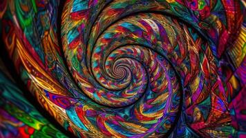 färgrik spiral fraktal, psychedelic bakgrund generativ ai foto