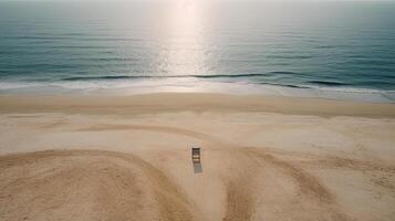 stol i de mitten tömma strand, humör ensamhet generativ ai foto